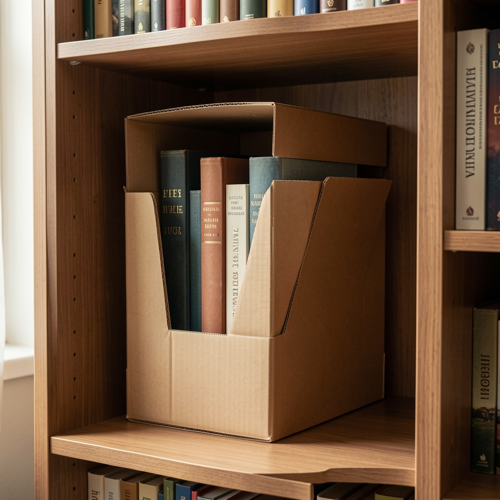 Caja protectora de cartón rígido para guardar libros en una estantería